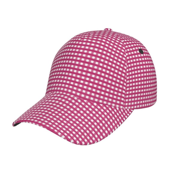 Pofeuu Pink Gingham Print Adult Adjustable Embroidered Graphic Baseball Hat for Men and Women