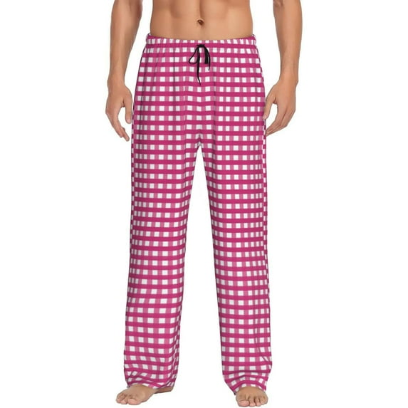 Pofeuu Pink Gingham Print Men's Pajama Pants, Soft Lounge Pajama Pants with big pockets for Men Plaid Pj Bottoms-Medium