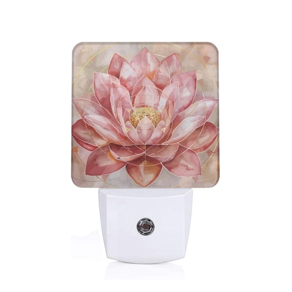 Pofeuu Pink Lotus Print Night Lights Plug into Wall with Dusk-to-Dawn Light Sensor, LED Nightlight for Bathroom, Adult, Hallway-US