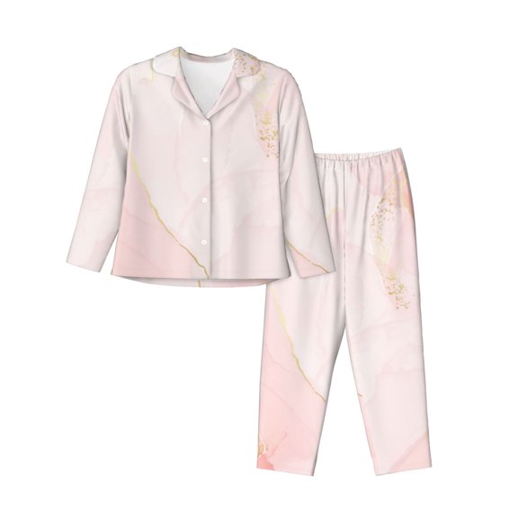 Pofeuu Pink Marble Print Womens Pajamas Set Long Sleeve Sleepwear Button Down Nightwear Soft Pj Lounge Sets Button Down Pajamas Women-Medium