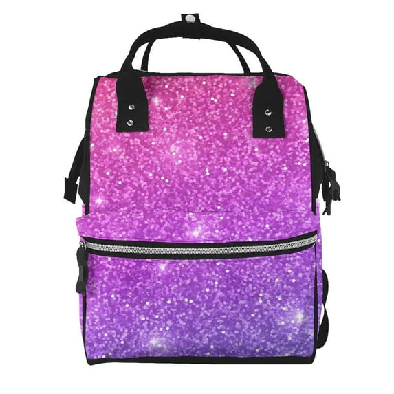 Pofeuu Pink Purple Glitter Print Diaper Bag Backpack, Multifunction Travel Pack Maternity Baby Changing Bags, Large Capacity, Waterproof