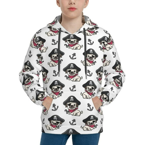 Pofeuu Pirate Puppy Print Kids Pullover Hoodies Warm Thick Hooded Sweatshirt with Packet for Boys Girls-Medium