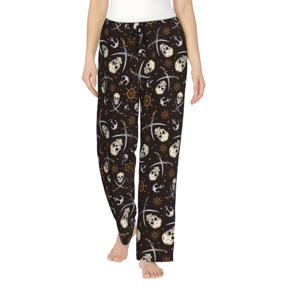 Pofeuu Pirate Skulls Print Women's Fashion Pajama Pants with Pockets Comfy Drawstring Sleep Lounge Bottoms-Large