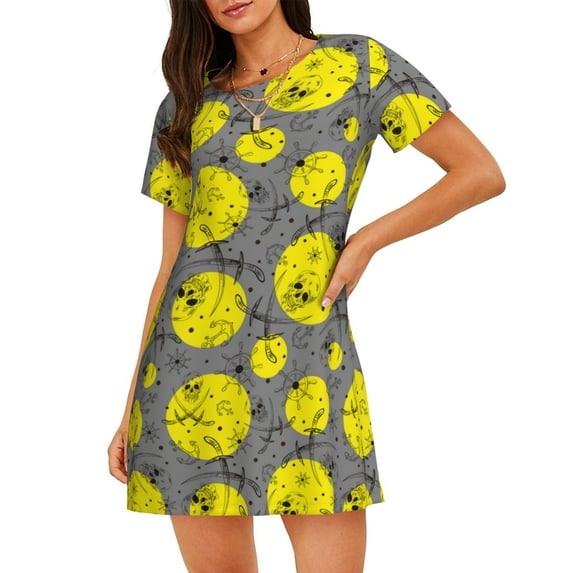 Pofeuu Pirate Skulls Print Women's Loose Fit Short Sleeve Nightgown, Comfortable Sleep Dress for Women, Casual Lounge Sleepwear, Soft Cotton Sleep Dress