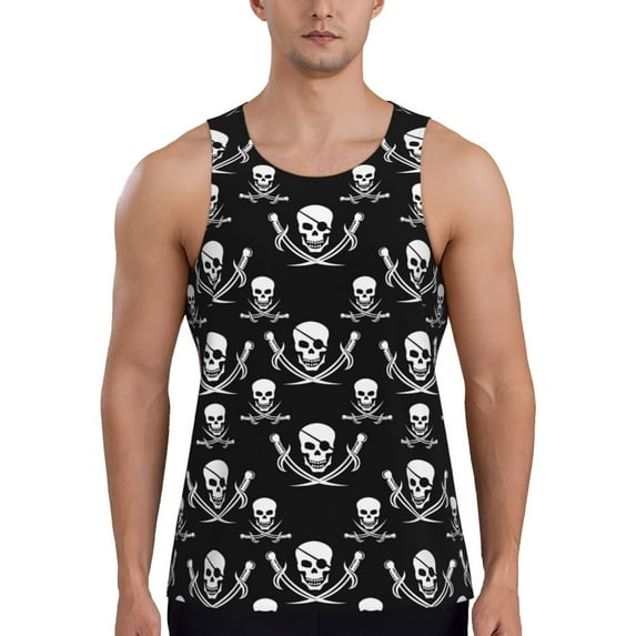 Pofeuu Pirate skulls Print Men's Workout Tank Tops Sleeveless Muscle Gym Shirt Quick Dry -3X-Large