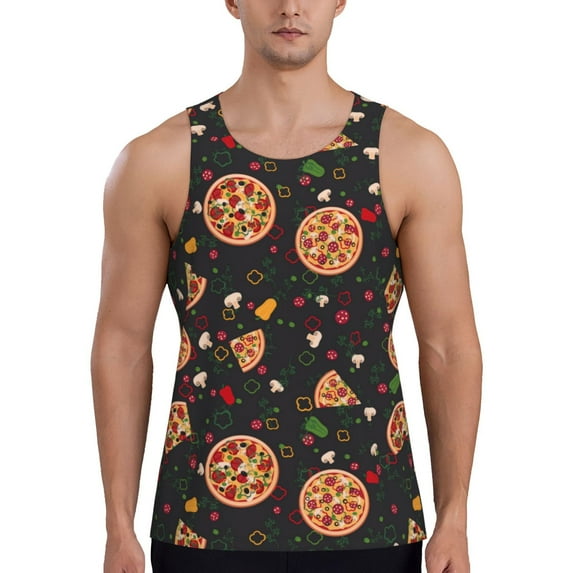 Pofeuu Pizzas Mushrooms Print Men's Workout Tank Tops Sleeveless Muscle Gym Shirt Quick Dry-4X-Large