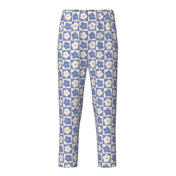 Pofeuu Plaid Flowers Print Teenagers' Pajama Pants, Soft Lounge Pajama Pants with big pockets for Men Plaid Pj Bottoms-Small