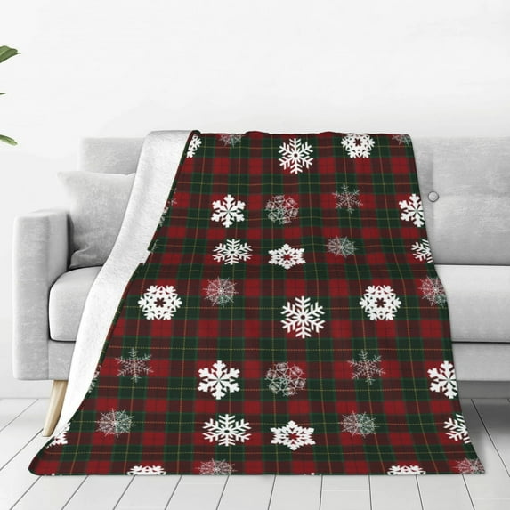 Pofeuu Plaid Snowflakes Festive Print Ultra-Soft Micro Fleece Blanket,for Bed Or Sofa,All Season Throw Blankets Flannel Blanket-40"x30"