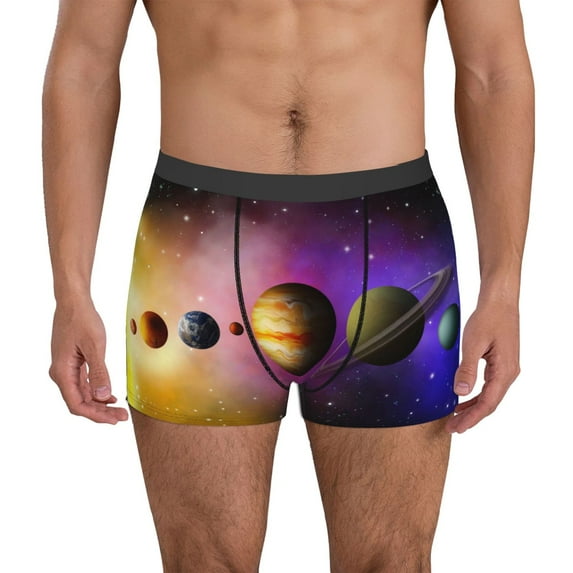 Pofeuu Planets And Stars Print Men’s Boxer Briefs, Moisture-Wicking Underwear, Regular,Trunk-Large