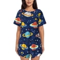 thumbnail image 1 of Pofeuu Planets and Stars Print Women's Pajama Set Short/Shorts Soft Button PJs Elastic Drawstring Waist Sleepwear-4X-Large, 1 of 6