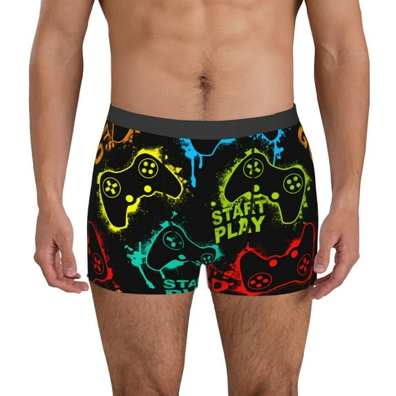 Pofeuu Play Game Start Print Men’s Boxer Briefs, Moisture-Wicking Underwear, Regular,Trunk-Medium