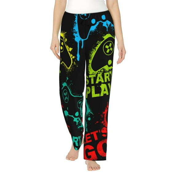 Pofeuu Play Game Start Print Women's Fashion Pajama Pants with Pockets Comfy Drawstring Sleep Lounge Bottoms-Medium