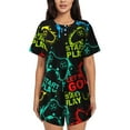 thumbnail image 1 of Pofeuu Play Game Start Print Women's Pajama Set Short/Shorts Soft Button PJs Elastic Drawstring Waist Sleepwear-4X-Large, 1 of 6