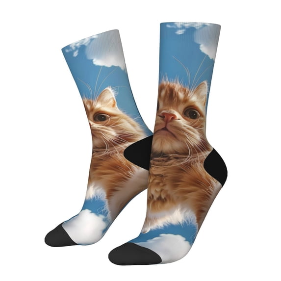 Pofeuu Playful Cat Fisheye View Print Crew Socks, Adult Running Hiking Socks for Youth and Adult