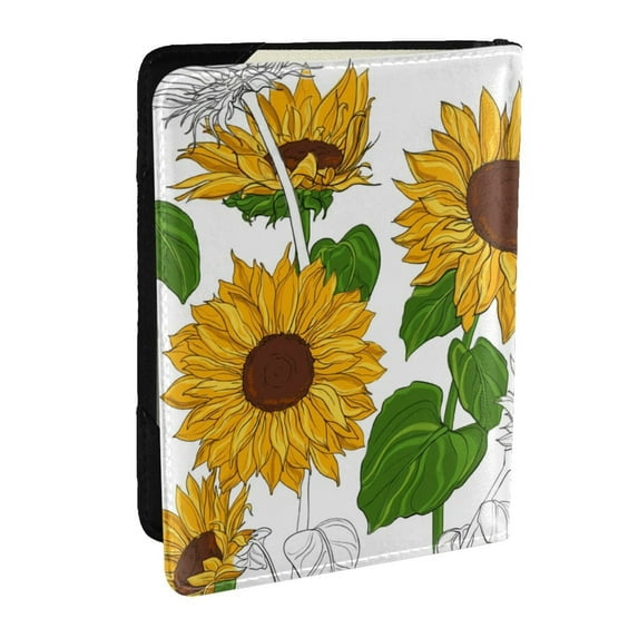 Pofeuu Plump Sunflower And Sketch Print Travel Document Organizer Passport Holder Men Women for Family (6.5 in x 4.5 in),Wallet Holder Credit Card Clutch Bag Case