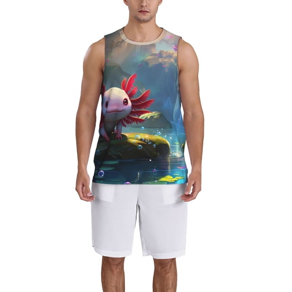 Pofeuu Pond Cute Axolotl Print Basketball Jersey, Shirts for Men Youth Basketball Jersey Crew Neck-3X-Large