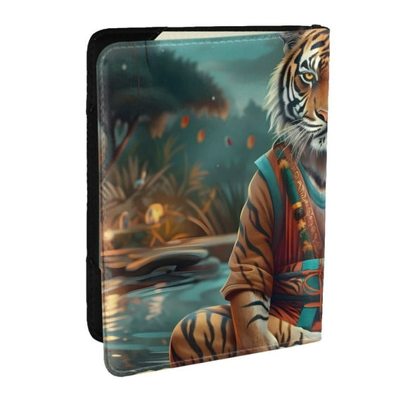 Pofeuu Pond Meditating Tiger Print Travel Document Organizer Passport Holder Men Women for Family (6.5 in x 4.5 in),Wallet Holder Credit Card Clutch Bag Case