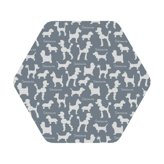 Pofeuu Poodle Dog Print Leather Coasters Set of 6, Round Cups Mugs Mat Pad for Home Kitchen Heat Resistant Drink Coasters,Hexagon