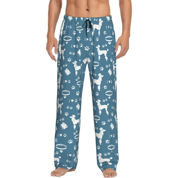 Pofeuu Poodle Dog Print Men's Pajama Pants, Soft Lounge Pajama Pants with big pockets for Men Plaid Pj Bottoms-X-Large