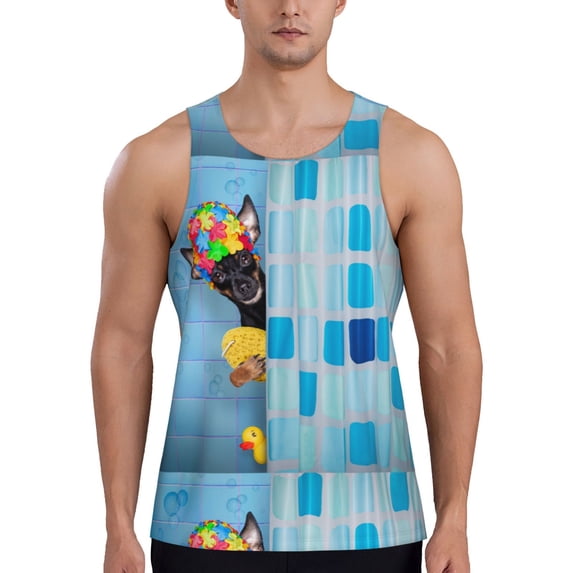 Pofeuu Prague Ratter Dog in Bathtub Print Men's Workout Tank Tops Sleeveless Muscle Gym Shirt Quick Dry-Small