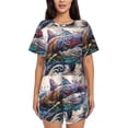 thumbnail image 1 of Pofeuu Psychedelic Shark Artwork Print Women's Pajama Set Short/Shorts Soft Button PJs Elastic Drawstring Waist Sleepwear-X-Large, 1 of 6