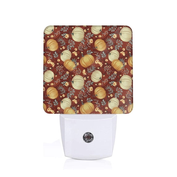 Pofeuu Pumpkin Leaf Daisy Print Night Lights Plug into Wall with Dusk-to-Dawn Light Sensor, LED Nightlight for Bathroom, Adult, Hallway-EU