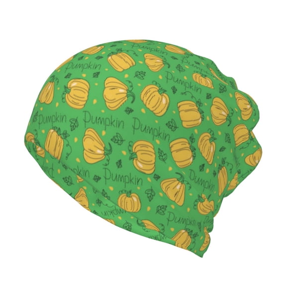 Pofeuu Pumpkin Leaves Print Multifunction Beanie Hat for Men Women Fashion Scarf Soft Stretch Skull Cap
