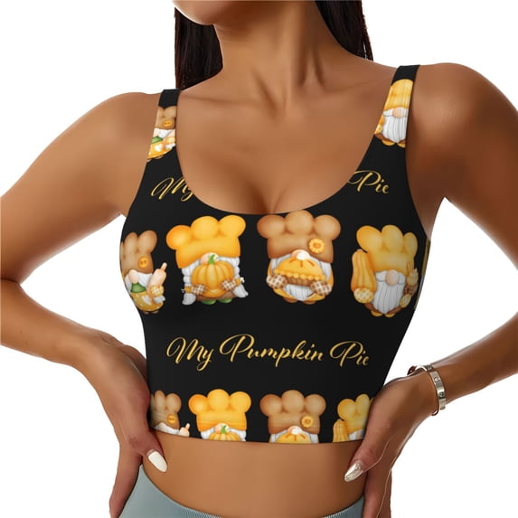 Pofeuu Pumpkin Pie Gnome Print Sports Bra for Women Sexy Vest Yoga Running Gym Fitness Crop Bras Tops-X-Large