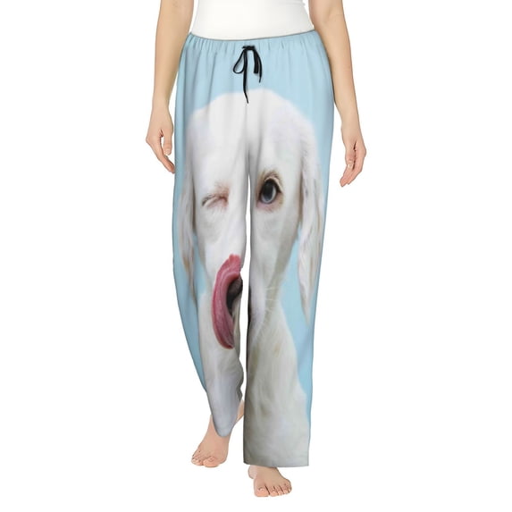 Pofeuu Puppy Licks Nose Print Women's Fashion Pajama Pants with Pockets Comfy Drawstring Sleep Lounge Bottoms-Small