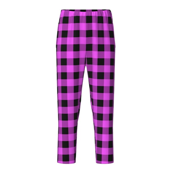 Pofeuu Purple Black Buffalo Plaid Print Teenagers' Pajama Pants, Soft Lounge Pajama Pants with big pockets for Men Plaid Pj Bottoms-XS(5-6)