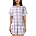 thumbnail image 1 of Pofeuu Purple Checkboard Print Women's Pajama Set Short/Shorts Soft Button PJs Elastic Drawstring Waist Sleepwear-Large, 1 of 6