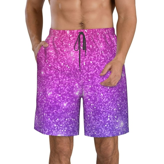 Pofeuu Purple Glitter Prin Men's Swim Trunks Quick Dry Bathing Suit Swimming Board Shorts Mesh Lining Beach Swimwear-Large