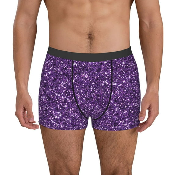 Pofeuu Purple Glitter Print Men’s Boxer Briefs, Moisture-Wicking Underwear, Regular,Trunk-Medium