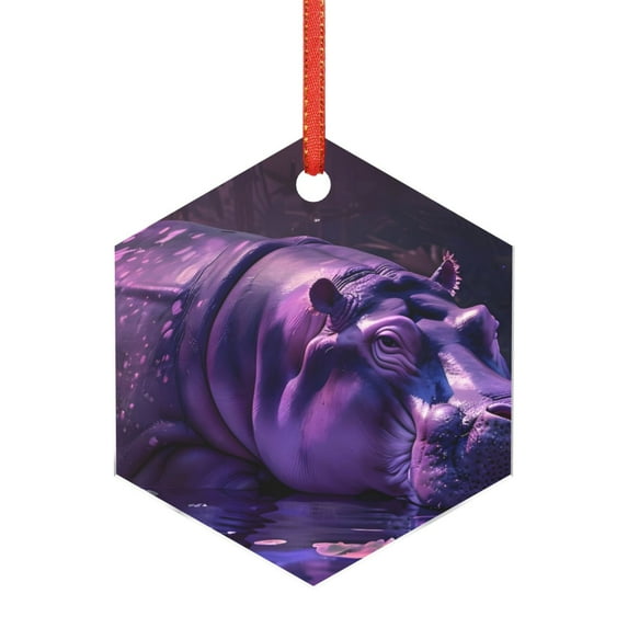 Pofeuu Purple Hippo In Water Print Christmas Decorations Christmas Ornaments Round Acrylic Flat Hanging Pendant Xmas Hanging Decoration-Hexagon