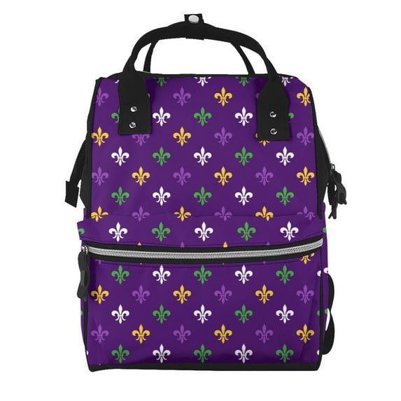 Pofeuu Purple Mardi Gras Print Diaper Bag Backpack, Multifunction Travel Pack Maternity Baby Changing Bags, Large Capacity, Waterproof