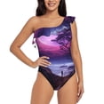 thumbnail image 1 of Pofeuu Purple Moon Tree Night Sky Print Women's One Piece Swimsuits One Shoulder Swimwear Asymmetric Ruffle Monokinis Bathing Suits-Large, 1 of 6