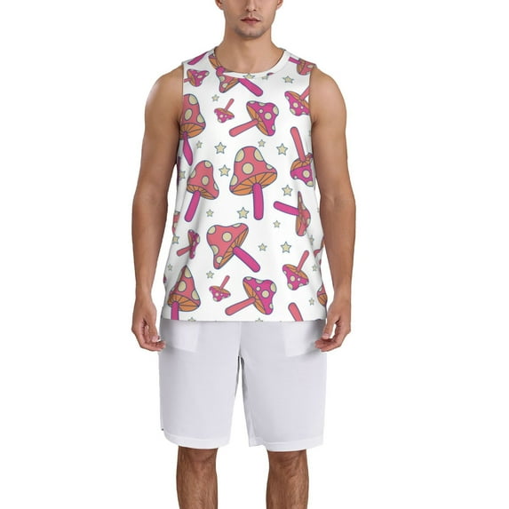 Pofeuu Purple Mushroom Print Basketball Jersey, Shirts for Men Youth Basketball Jersey Crew Neck-4X-Large