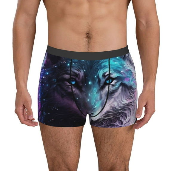 Pofeuu Purple Sky Wolf Print Men’s Boxer Briefs, Moisture-Wicking Underwear, Regular,Trunk-X-Large