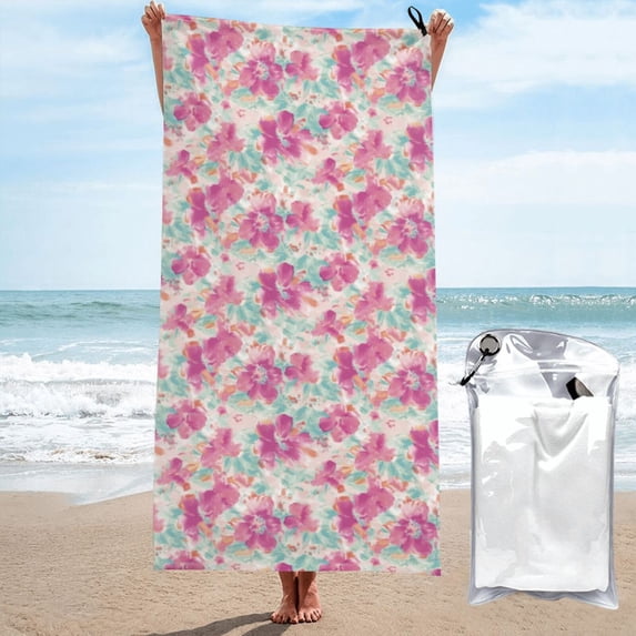 Pofeuu Purple Watercolor Flowers Print Quick-Dry Oversize Bath Towel Microfiber Travel Towel Fast Drying Lightweight Quick Dry Towel-27.5"x55"