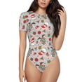 thumbnail image 1 of Pofeuu Quirky Santa Reindeer Retro Wave Print Short Sleeve Body Suits Women Round Neck Bodysuits for Women Onesie Adult Set Body Suit-XX-Large, 1 of 7