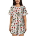 thumbnail image 1 of Pofeuu Quirky Santa Reindeer Retro Wave Print Women's Pajama Set Short/Shorts Soft Button PJs Elastic Drawstring Waist Sleepwear-Large, 1 of 6