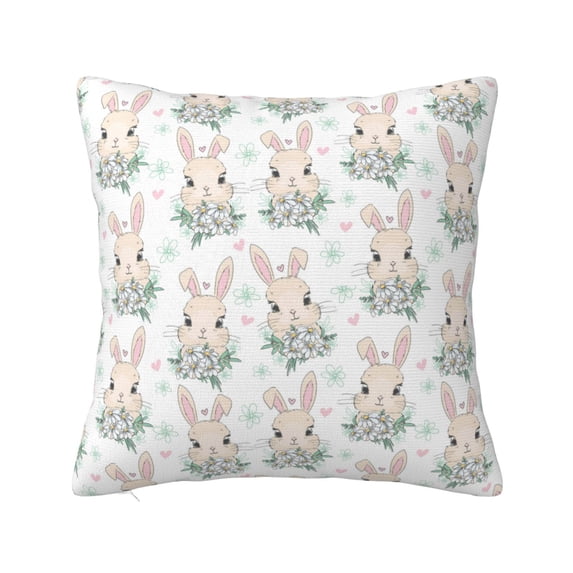 Pofeuu Rabbit And Flower Print Double-sided plush pillowcase Square Throw Pillow Covers Pillows Cover for Living Room Bedroom Sofa Couch Cushion Cover(No pillow core)-26"x26"