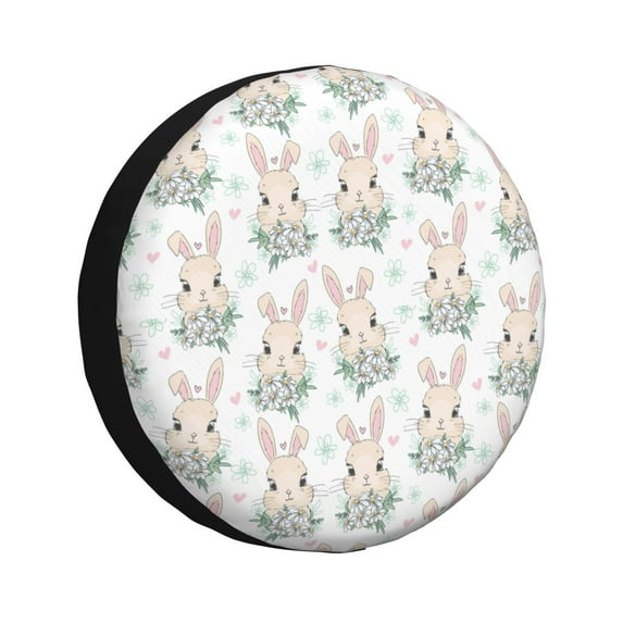 Pofeuu Rabbit And Flower Print Spare Tire Wheel Cover for Car Truck SUV Camper Universal Fit Spare Tire Cover RV Spare Tire Covers-16 inch