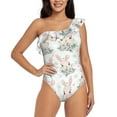 thumbnail image 1 of Pofeuu Rabbit And Flower Print Women's One Piece Swimsuits One Shoulder Swimwear Asymmetric Ruffle Monokinis Bathing Suits-Small, 1 of 6