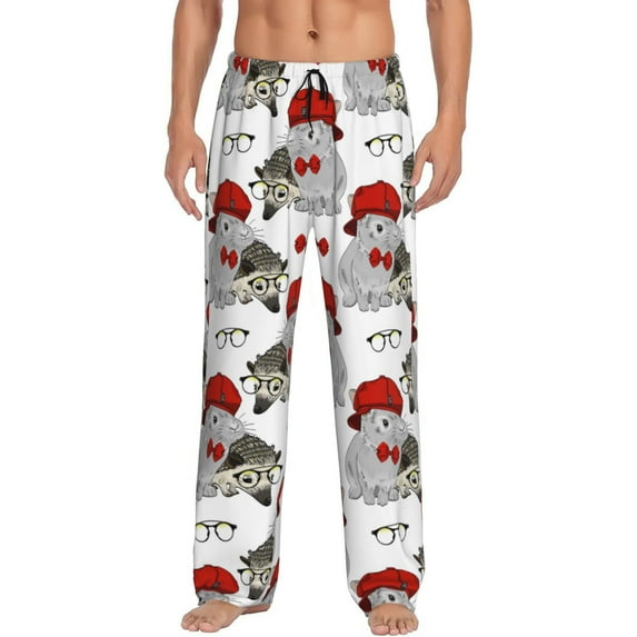 Pofeuu Rabbit And Hedgehog Print Men's Pajama Pants, Soft Lounge Pajama Pants with big pockets for Men Plaid Pj Bottoms-Large