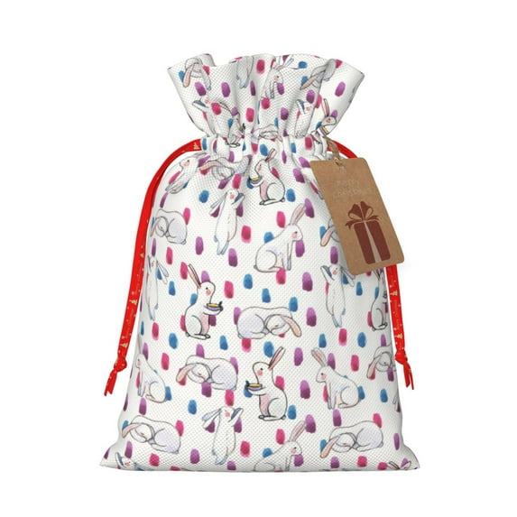 Pofeuu Rabbit Eating Print Burlap Bags with Drawstrings Drawstring Gift Bags Pouch Bag for Thankgiving Birthday Party Gift Wrapping Treats and Party Favors-Medium