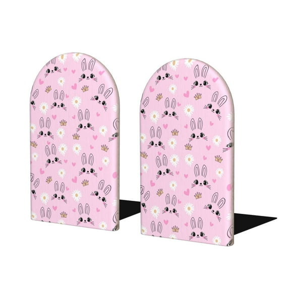Pofeuu Rabbit Face Print Large Bookend Hold Heavy Books- Wood Bookends for Heavy Books Heavy Duty Book Ends Wood Bookends for Office Desk Non-Skid