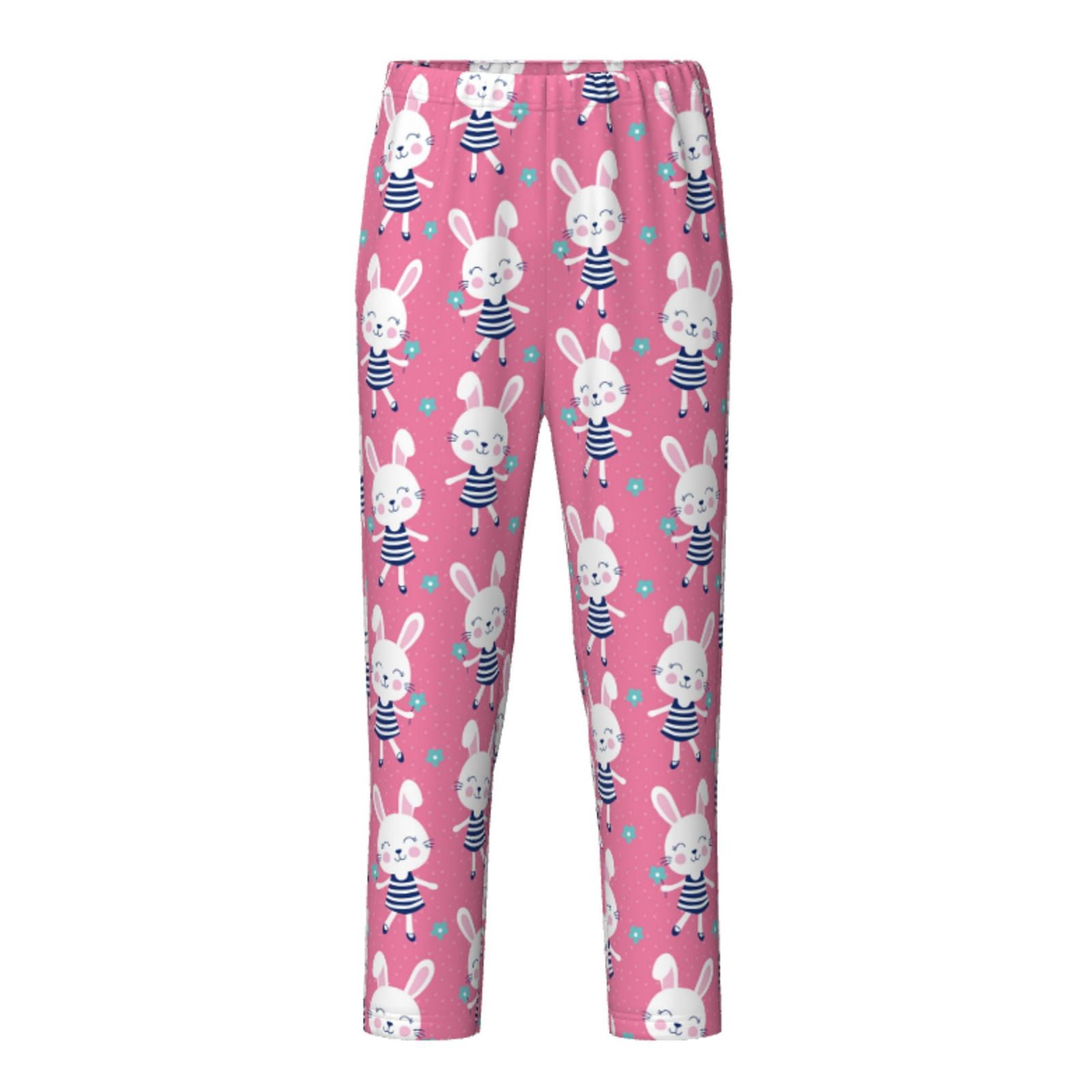 Pj Rabbit Pofeuu Rabbit Holding Flowers Print Teenagers' Pajama Pants, Soft ...