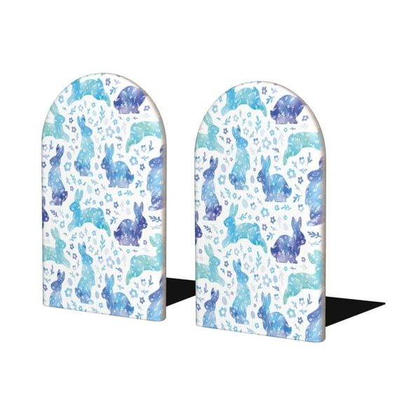 Pofeuu Rabbit2 Print Large Bookend Hold Heavy Books- Wood Bookends for Heavy Books Heavy Duty Book Ends Wood Bookends for Office Desk Non-Skid