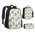 thumbnail image 1 of Pofeuu Rainbow Llama Print Backpack Travel Backpacks With Lunch Bag Pencil Bag Set 3 pcs Set Cartoon Backpack, 1 of 7